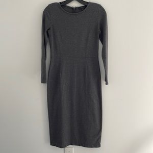 JCREW cotton fitted midi sheath dress dark heather grey long sleeves.